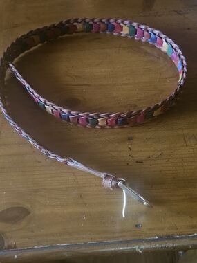 Women’s Braided Multicolor Leather Belt with Gold-Tone Buckle